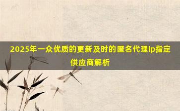 2025年一众优质的更新及时的匿名代理ip指定供应商解析