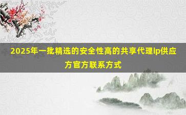 2025年一批精选的安全性高的共享代理ip供应方官方联系方式
