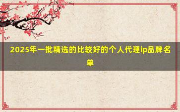 2025年一批精选的比较好的个人代理ip品牌名单