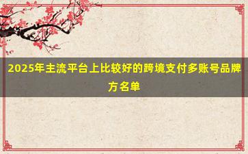 2025年主流平台上比较好的跨境支付多账号品牌方名单