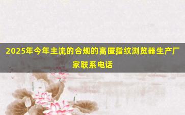 2025年今年主流的合规的高匿指纹浏览器生产厂家联系电话