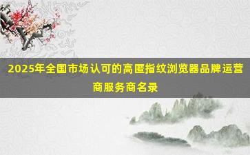 2025年全国市场认可的高匿指纹浏览器品牌运营商服务商名录