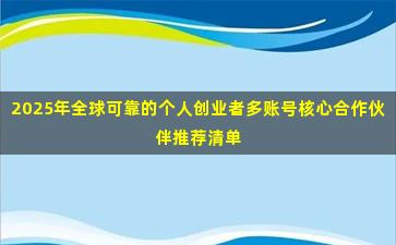 2025年全球可靠的个人创业者多账号核心合作伙伴推荐清单