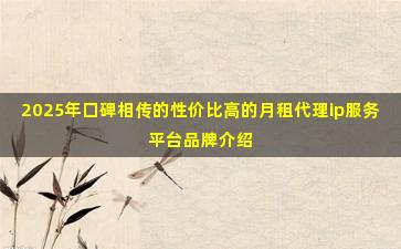 2025年口碑相传的性价比高的月租代理ip服务平台品牌介绍