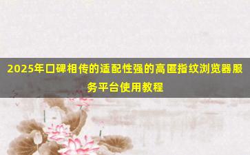 2025年口碑相传的适配性强的高匿指纹浏览器服务平台使用教程