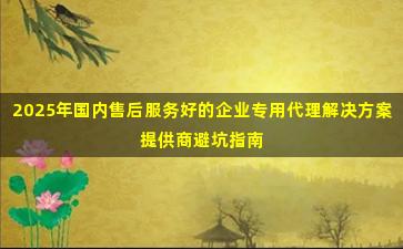 2025年国内售后服务好的企业专用代理解决方案提供商避坑指南