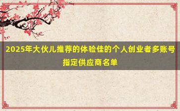 2025年大伙儿推荐的体验佳的个人创业者多账号指定供应商名单