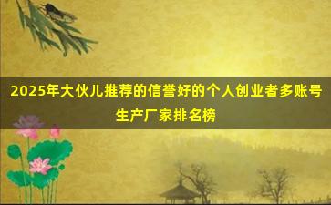 2025年大伙儿推荐的信誉好的个人创业者多账号生产厂家排名榜单