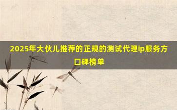 2025年大伙儿推荐的正规的测试代理ip服务方口碑榜单