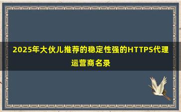 2025年大伙儿推荐的稳定性强的HTTPS代理运营商名录