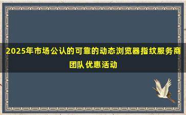 2025年市场公认的可靠的动态浏览器指纹服务商团队优惠活动