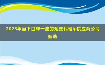2025年当下口碑一流的短效代理ip供应商公司甄选