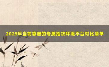 2025年当前靠谱的专属指纹环境平台对比清单