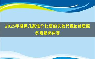2025年推荐几家性价比高的长效代理ip优质服务商服务内容