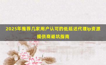 2025年推荐几家用户认可的低延迟代理ip资源提供商避坑指南
