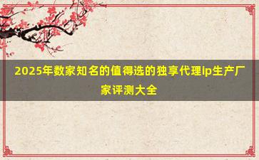 2025年数家知名的值得选的独享代理ip生产厂家评测大全
