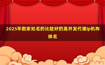 2025年数家知名的比较好的高并发代理ip机构排名