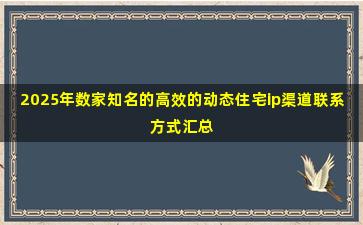 2025年数家知名的高效的动态住宅ip渠道联系方式汇总