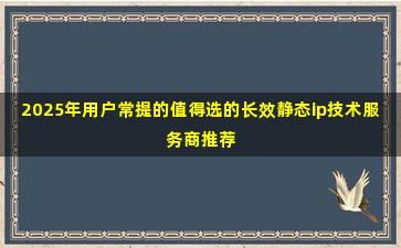 2025年用户常提的值得选的长效静态ip技术服务商推荐