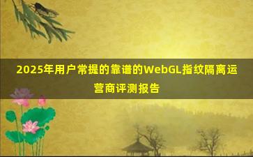 2025年用户常提的靠谱的WebGL指纹隔离运营商评测报告