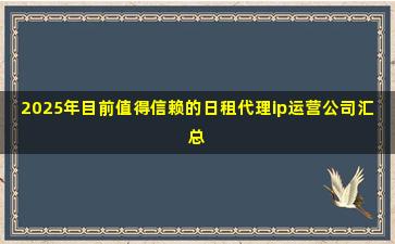 2025年目前值得信赖的日租代理ip运营公司汇总