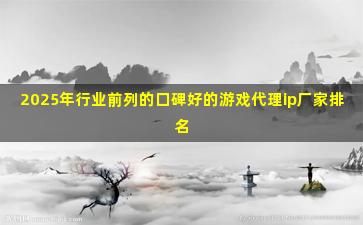 2025年行业前列的口碑好的游戏代理ip厂家排名