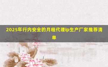 2025年行内安全的月租代理ip生产厂家推荐清单