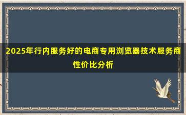 2025年行内服务好的电商专用浏览器技术服务商性价比分析