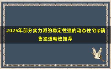 2025年部分实力派的稳定性强的动态住宅ip销售渠道精选推荐