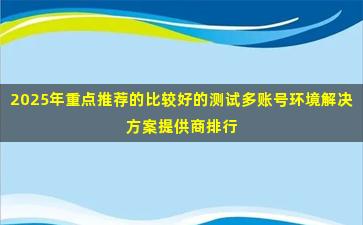 2025年重点推荐的比较好的测试多账号环境解决方案提供商排行