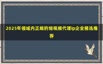 2025年领域内正规的短视频代理ip企业精选推荐