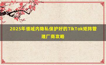 2025年领域内隐私保护好的TikTok矩阵管理厂商攻略